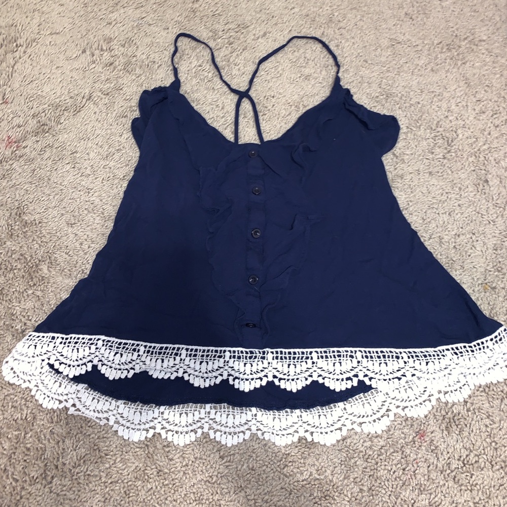 blue tank top with lace bottom